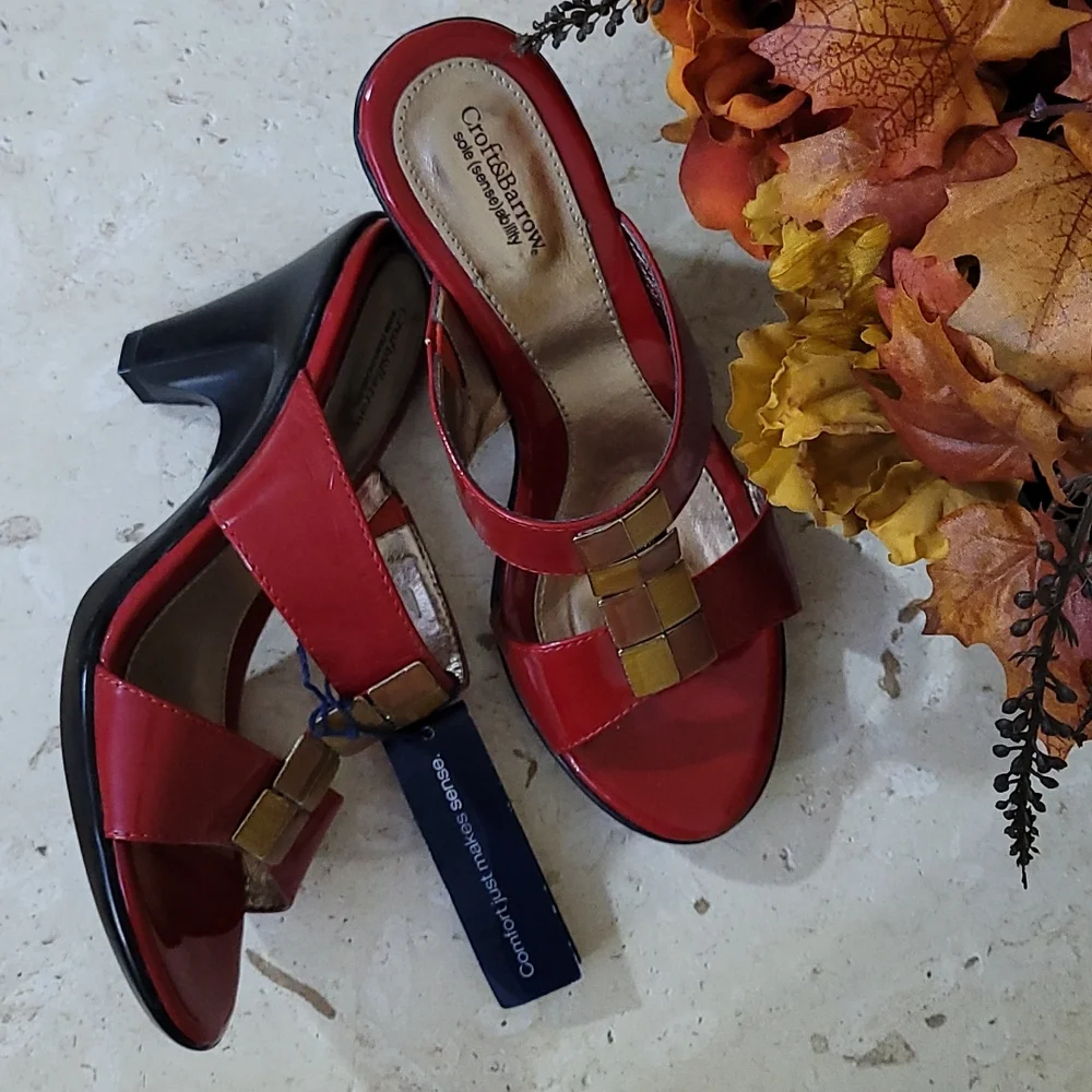 NEW High Heel Sandals Red Patent Open Toe Sole Sense Ability Pad Croft Barrow 6